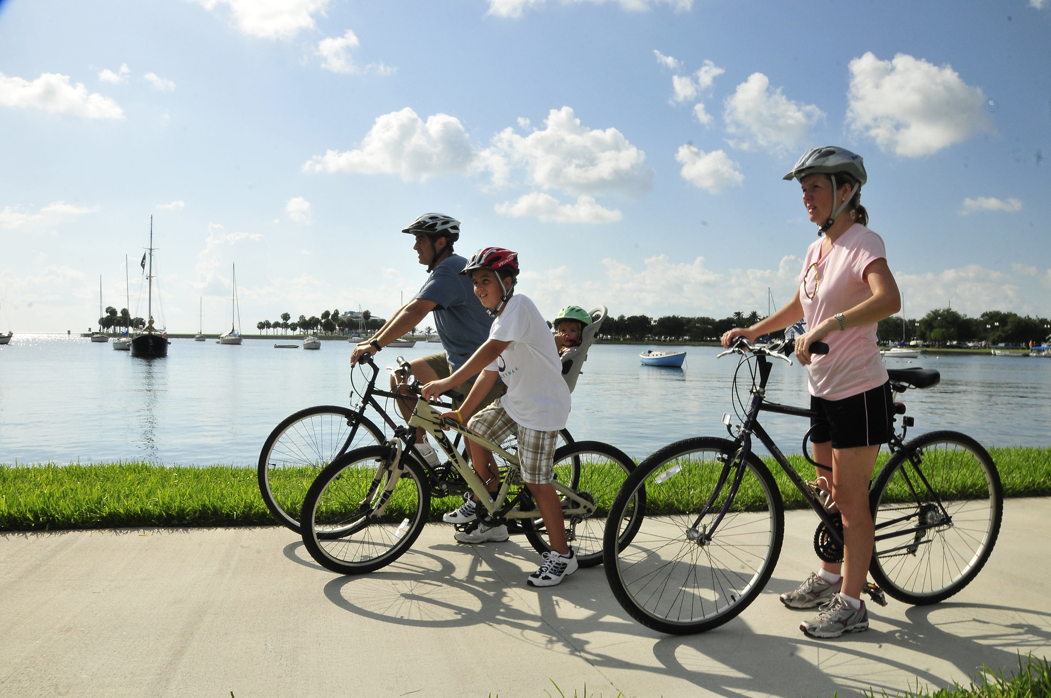Family taking a biking trip along the waterfront